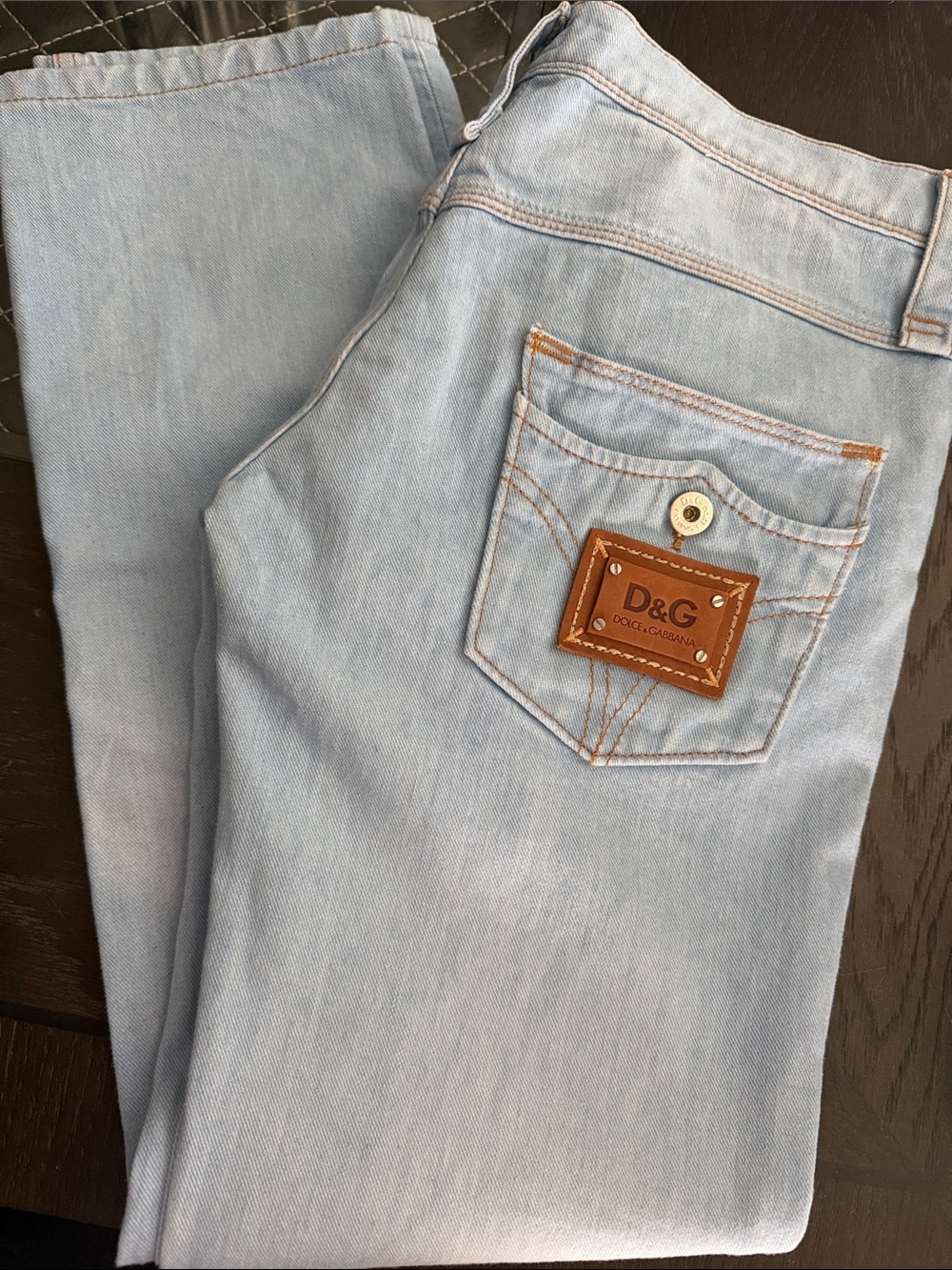Dolce & Gabbana Light Blue Slim Straight Jeans with Leather Patch